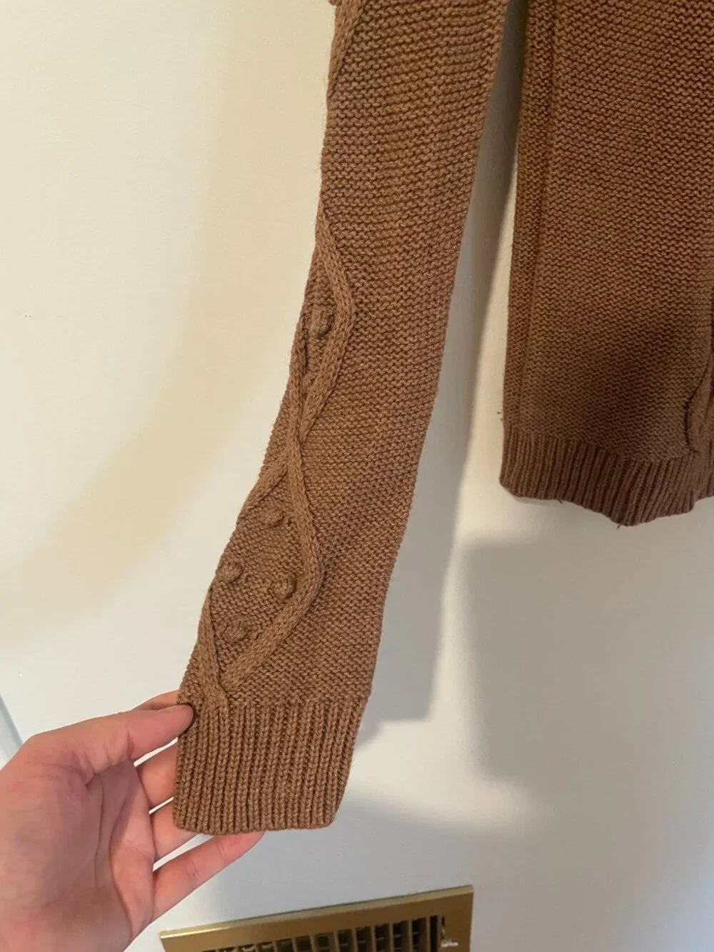 J. Crew khaki chunky cableknit cotton and woolblend sweater